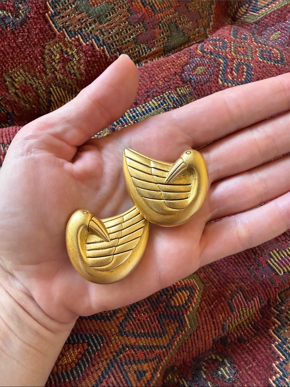 Vintage Laurel Burch Gold Bird Clip-On Earrings